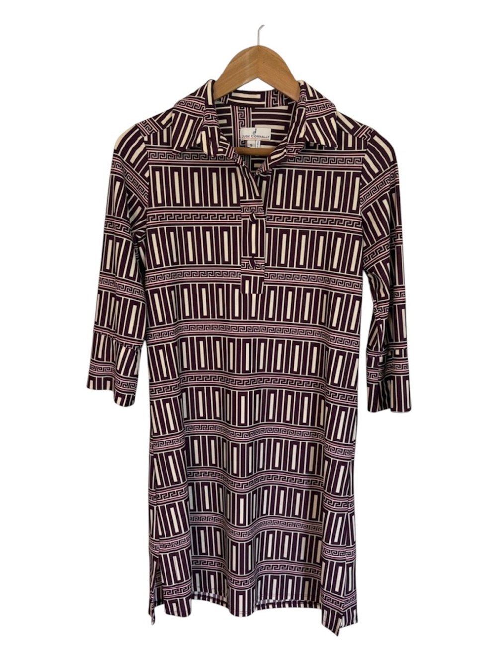 Jude Connally Susanna Shirt Dress Jude Cloth Geometric Purple Cream Size Small